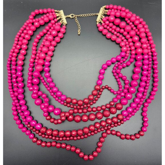 Ombre Shades Pink to Purple Multi Strand Faceted Beaded Statement Necklace 20" - Picture 8 of 9
